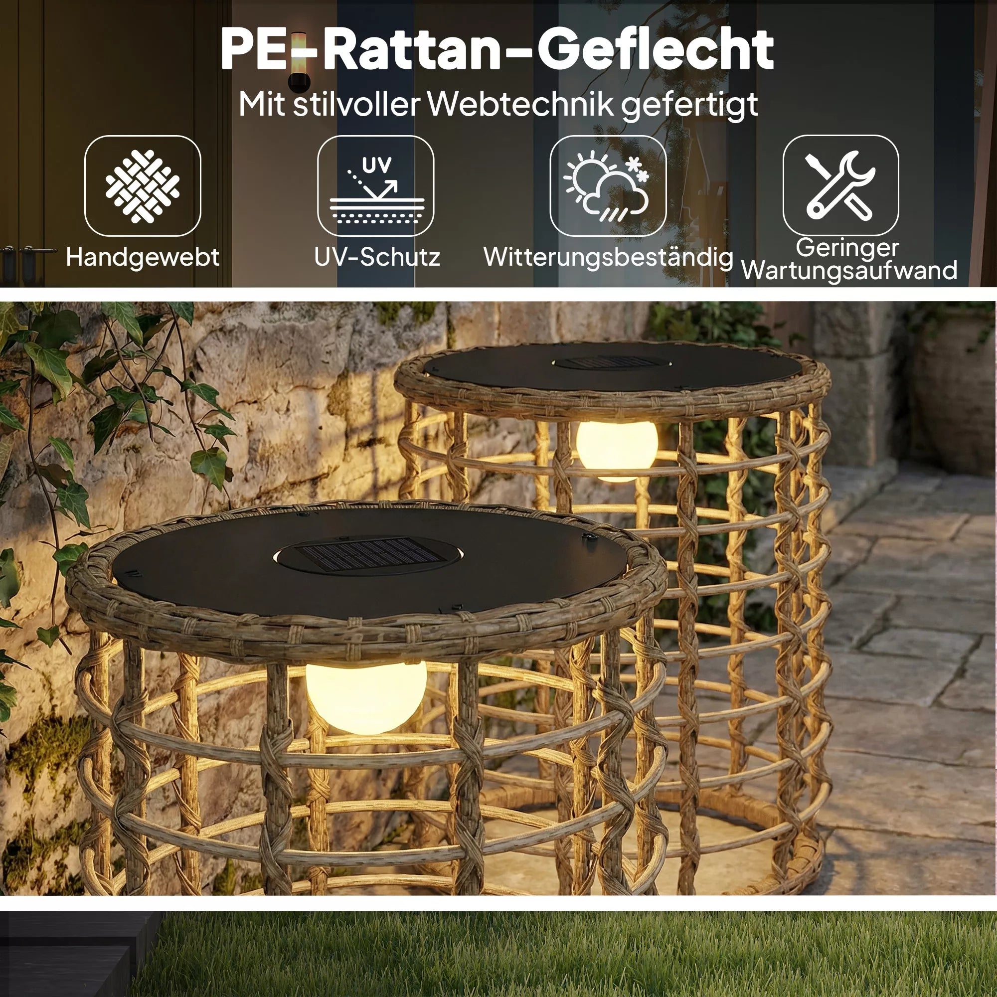 Saulės stovas 2 vnt. rattan saulės lempų su šviesos jutikliu LED saulės lempa boho stiliaus IP44