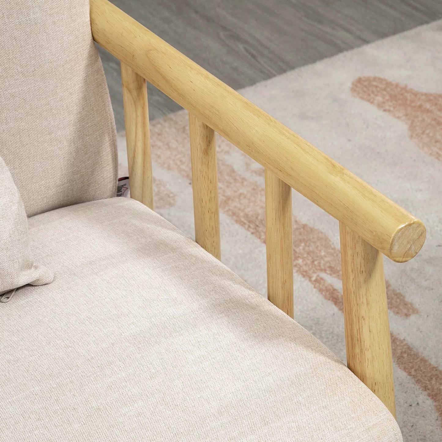 2 vietų sofa, dengta audiniu su linine išvaizda, kompaktiška, atlaiko iki 200 kg, medinis rėmas, 123 ilgis x 69 plotis x 74 aukštis cm, smėlio spalvos