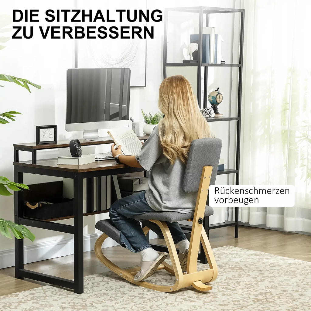 Ergonomiška kėdė su atlošu, kėdė su atlošu Sveikatos kėdė namams, biurui, meditacijai Pilka