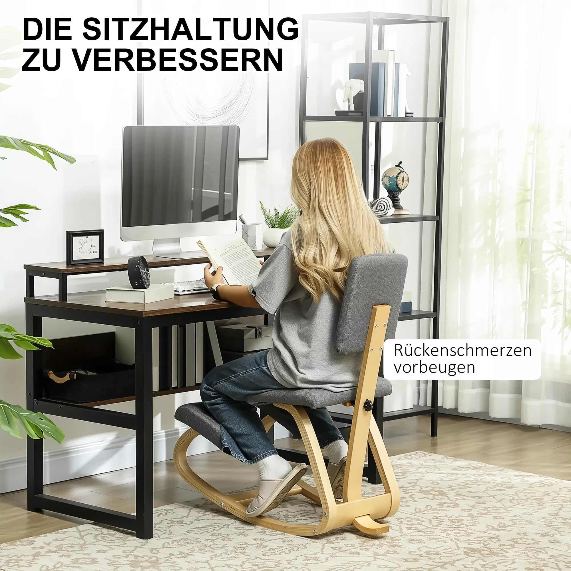 Ergonomiška kėdė su atlošu, kėdė su atlošu Sveikatos kėdė namams, biurui, meditacijai Pilka