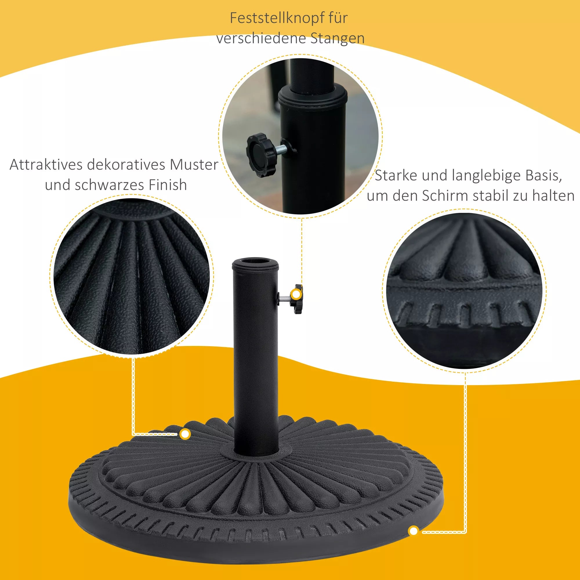 Skėčių stovas 14 kg Skėčių stovas Apvalus skėčių laikiklis, stovas Skėčių svoris skėčiams 35–48 mm vamzdžio skersmens, balkonui, terasai, sodui, juodas