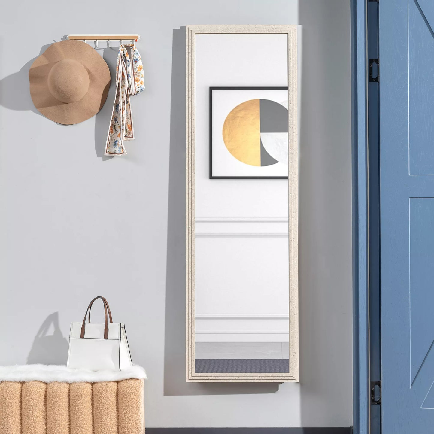 160 x 50 cm viso kūno veidrodis, universalus, stačiakampio formos su rėmu, baltas