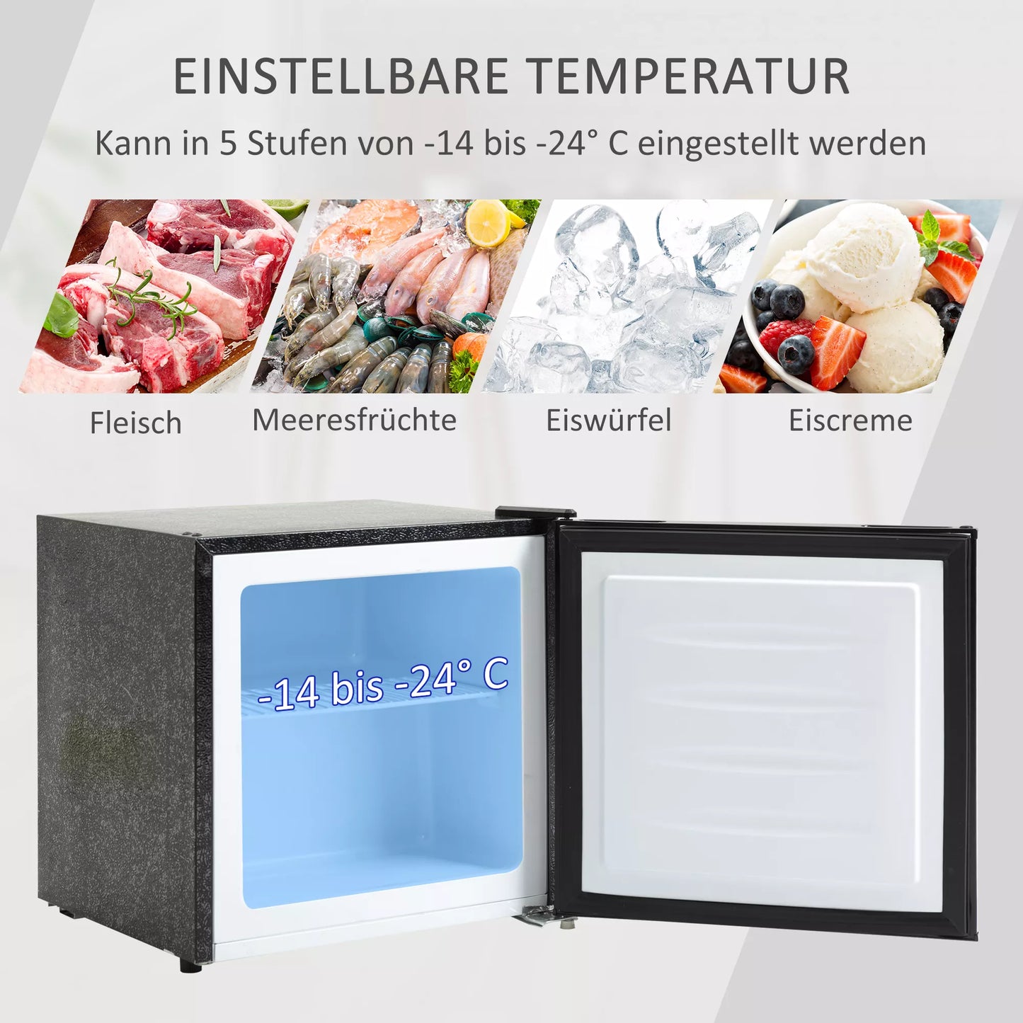 Mini šaldiklis 35 L Šaldymo dėžė elektrinė laisvai pastatoma 45 W Mini šaldiklis 41dB -14 iki -24℃ 5 pakopų temperatūros reguliavimas 47 x 44,2 x 48,8 cm Juoda