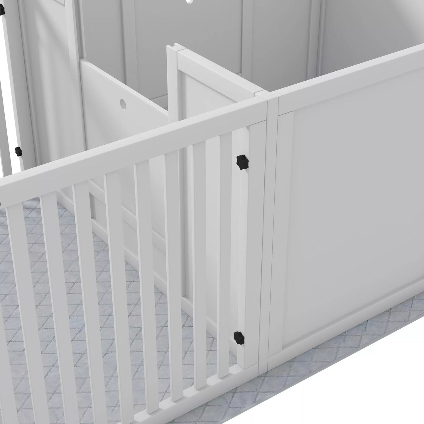 Šuniukų veisimo dėžė, su pagrindu, lengvai valoma, medinė, 166x80x50 cm, balta