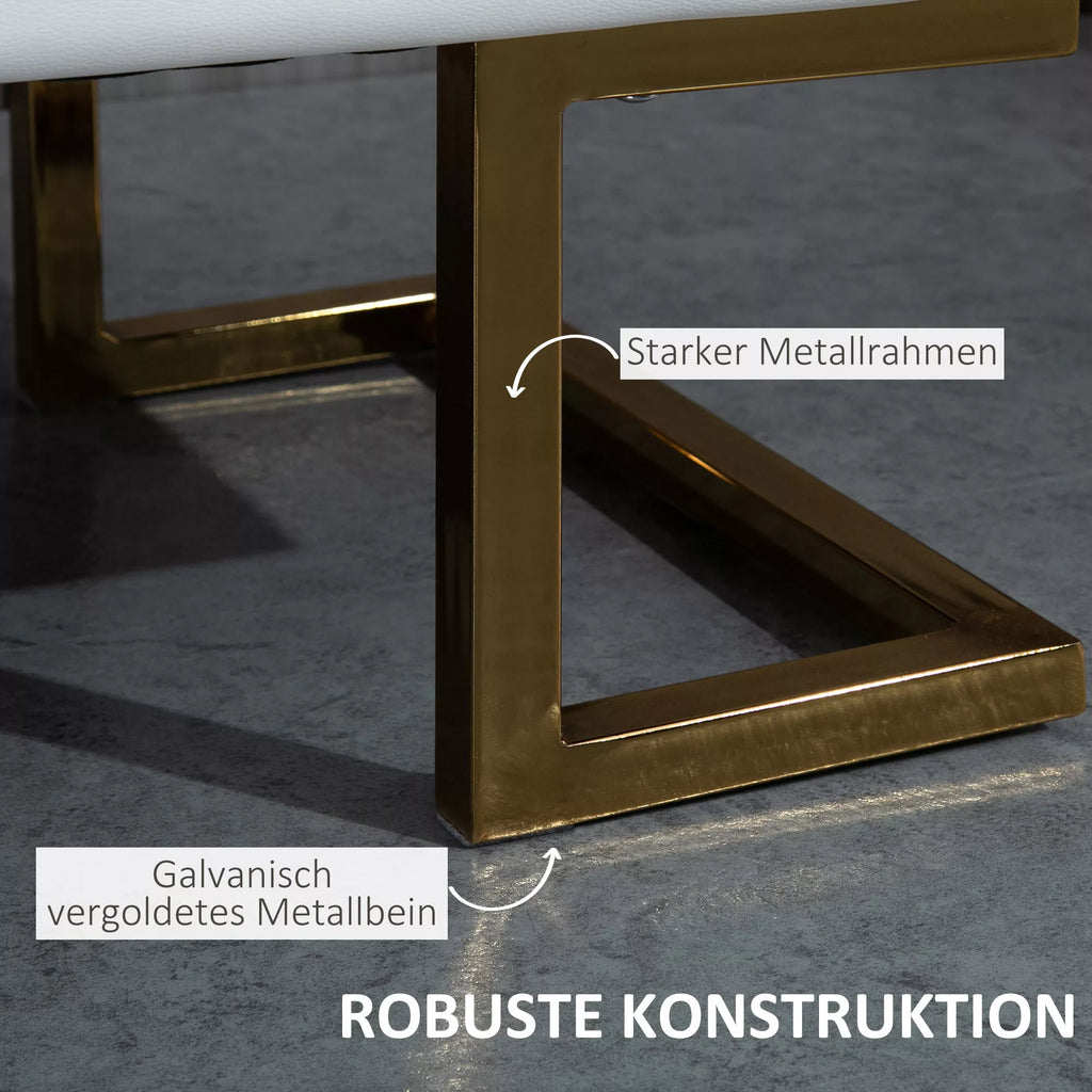 Auksinė metalinė suoliuko kojelė ir jos jungtis su rėmu iš arti