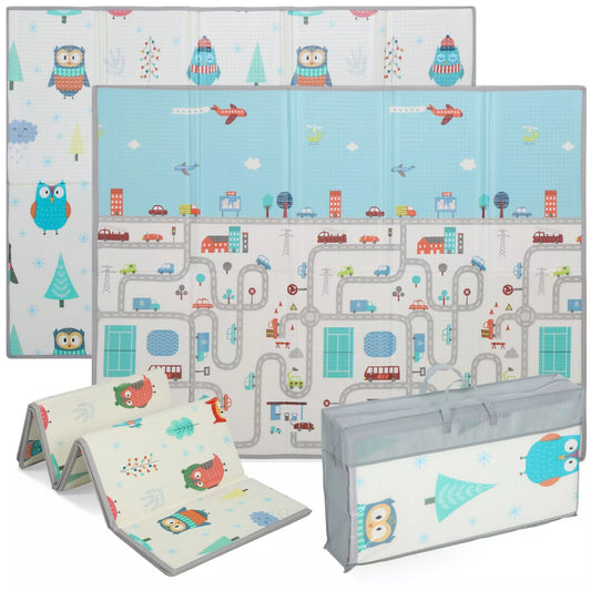 Kūdikio žaidimų kilimėlis, gyvūnėlių raštas, putplastis, 1,5 cm storio paminkštinimas, neslystantis