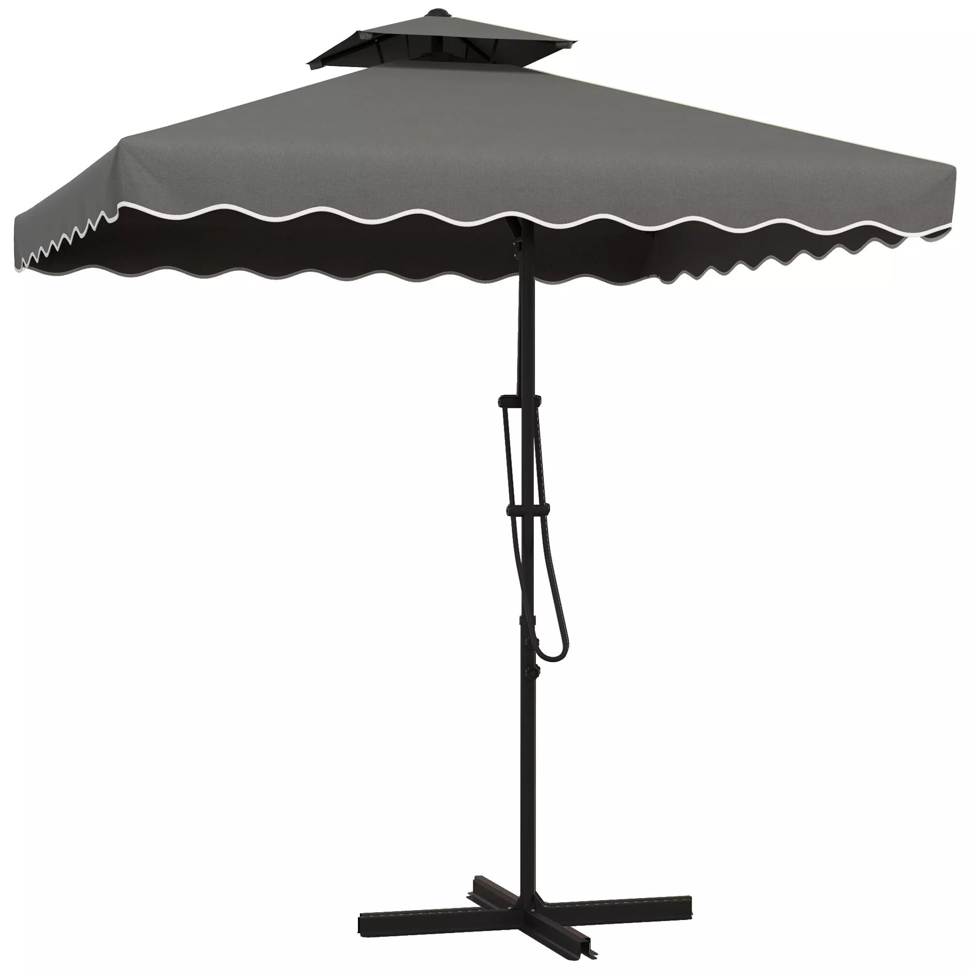 Sodo skėtis, pakabinamas skėtis, dekoratyvinis kraštas, ventiliacijos stogas, metalinis rėmas, 2,4x2,4x2,6 m, tamsiai pilkos spalvos