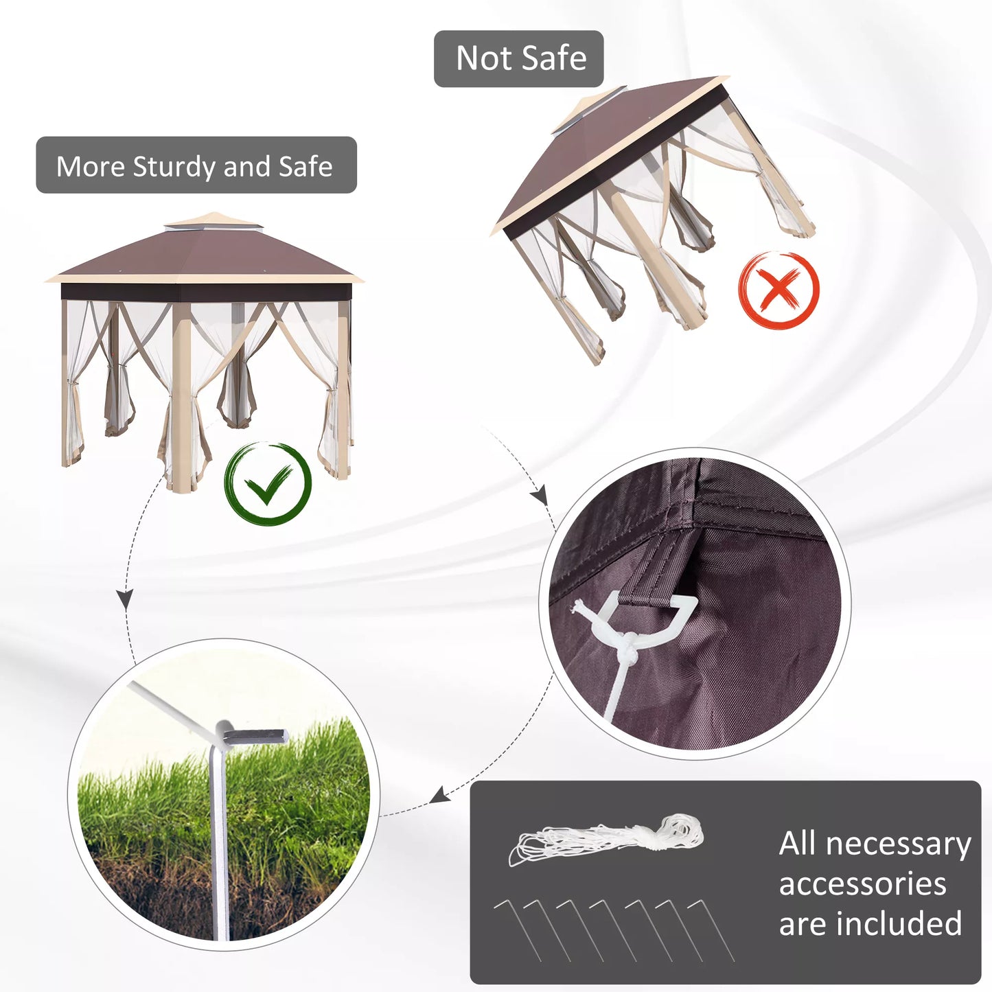 Paviljonas 4x4 m, vandeniui atsparus, iššokantis šešiakampis sulankstomas paviljonas, dvigubas stogas, sodo paviljonas su 6 šoniniais elementais, vakarėlių palapinė su nešimo maišeliu, skirtas sodui, terasai, festivaliui, smėlio spalvos + chaki