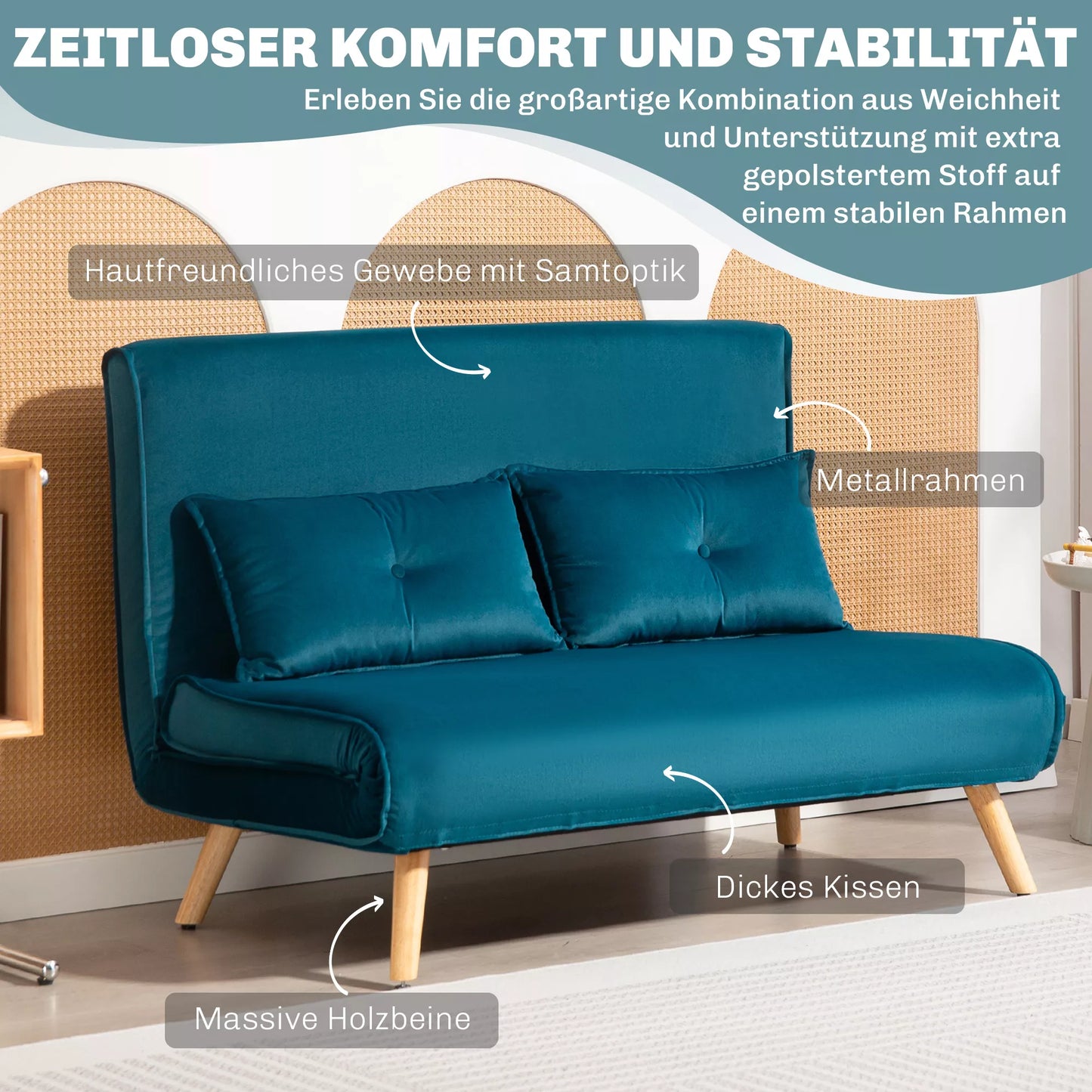 2 vietų miegojama sofa, sofa-lova, transformuojama į lovą, reguliuojama atlošas, audinio apmušalas, metalinis rėmas, žalia