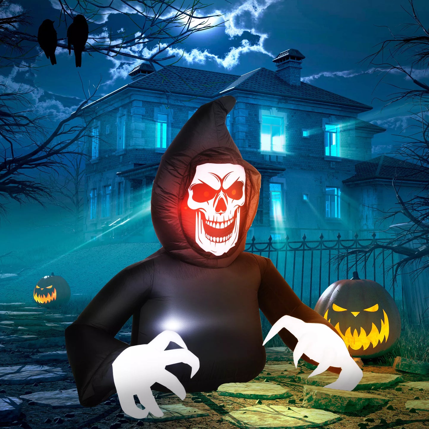 Outsunny Pripučiama Helovino puošmena, Grimasis Šmėkla, LED lemputės, pūstuvas, laidas