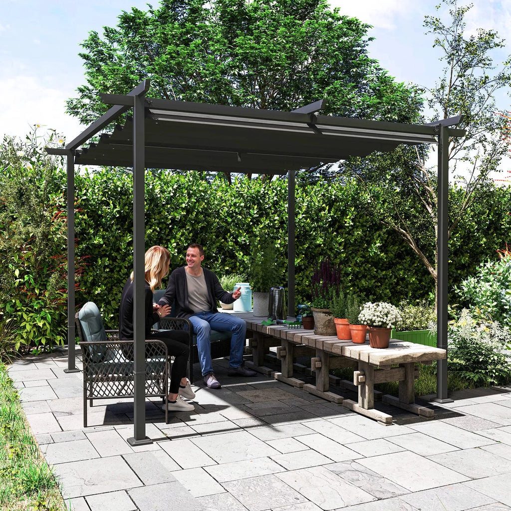 Sodo pergola su reguliuojamu stogu ir UPF30+ apsauga, 3x3 m (tamsiai pilka)