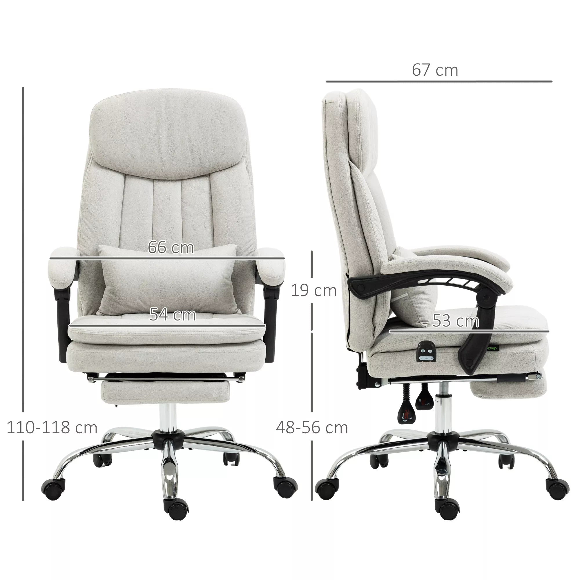 Biuro kėdė su masažo ir šildymo funkcija, ergonomiška, 66x67x110-118 cm, kreminė balta