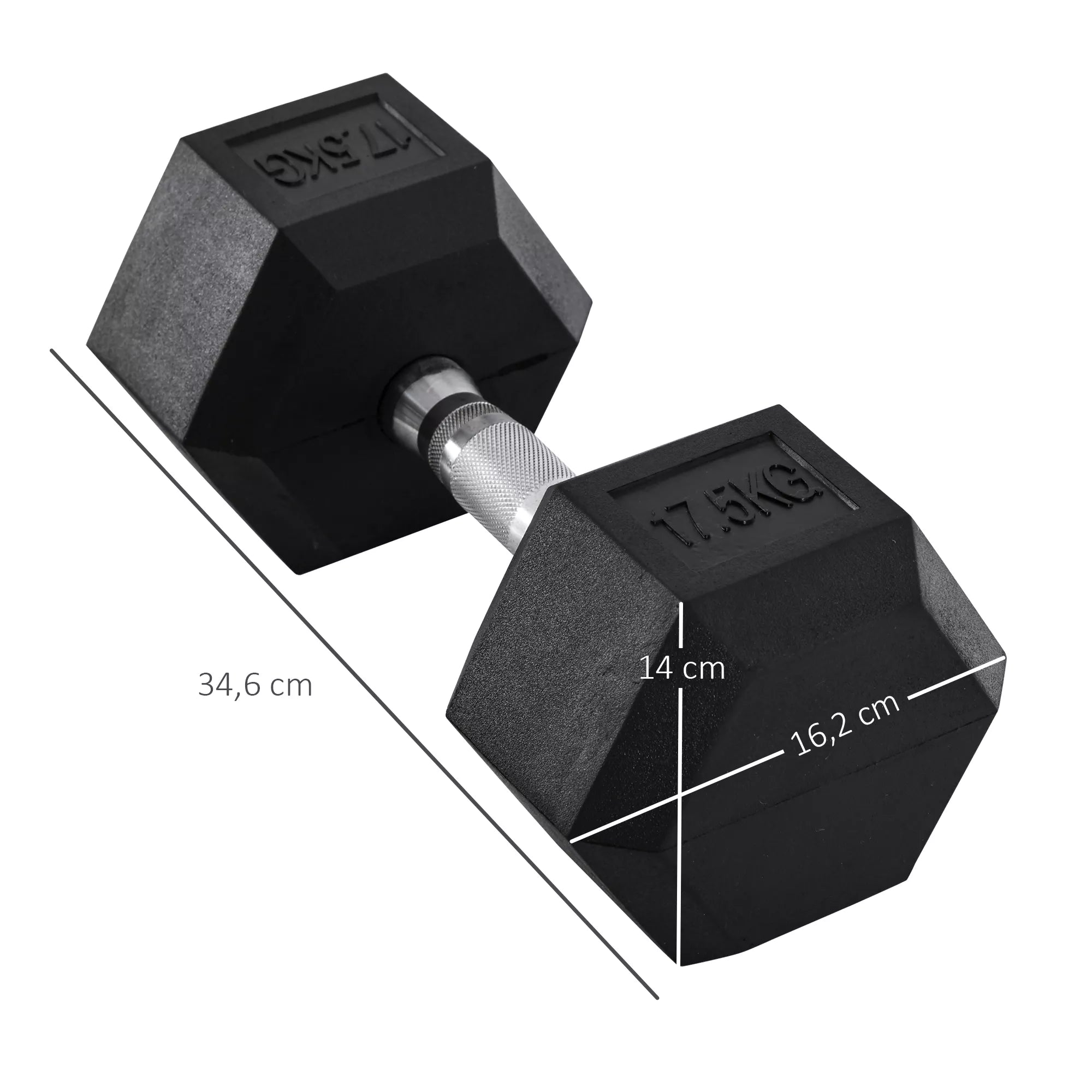 Hantel, 17,5 kg hantel, hantel, svoris, neslystantis rankena, juoda + sidabrinė