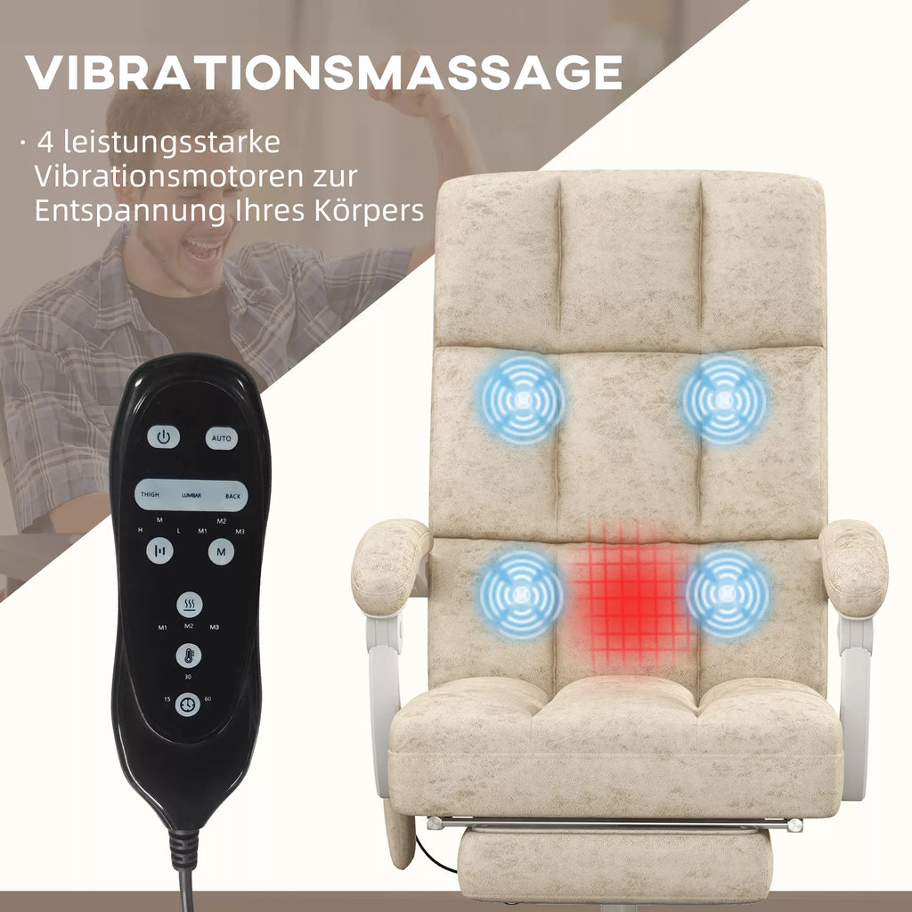 Biuro kėdė su masažo ir šildymo funkcija, ištraukiama atrama kojoms, reguliuojama, iki 120kg, smėlio spalvos.