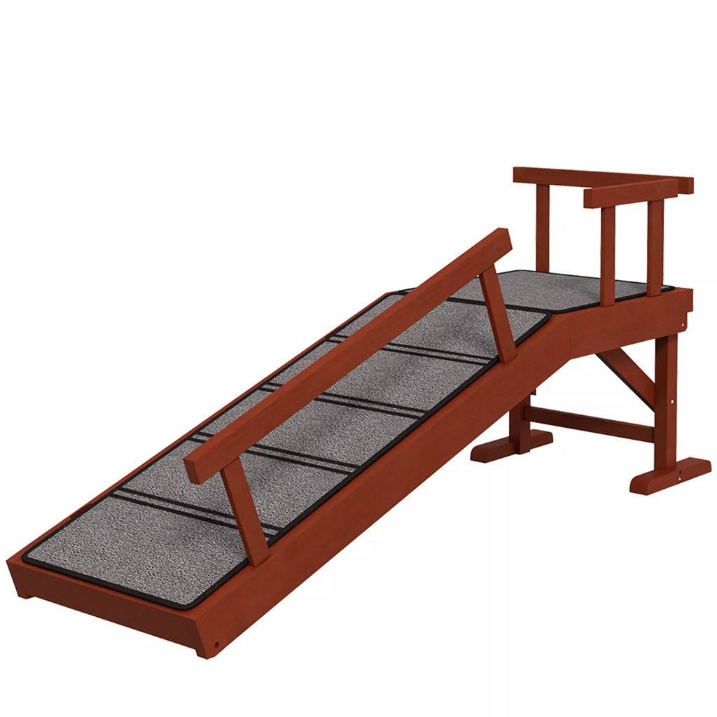 Šunų rampa, nuimami turėklai, neslidūs, mediniai, iki 30 kg, 125x40x56 cm, rudi/pilki