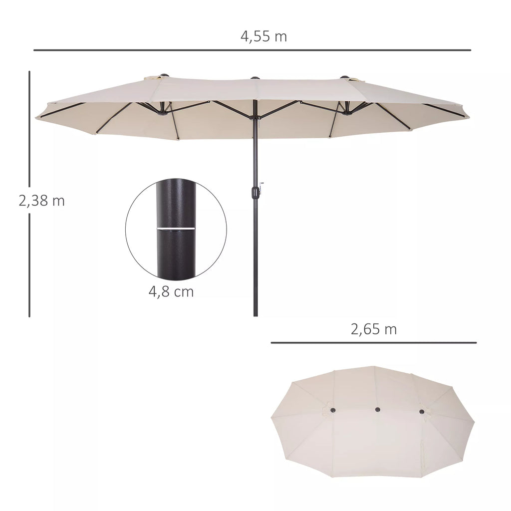 XXL skėtis su rankine svirtimi, atsparus oro sąlygoms, 455 cm x 270 cm x 240 cm, plienas, poliesteris, smėlio spalvos
