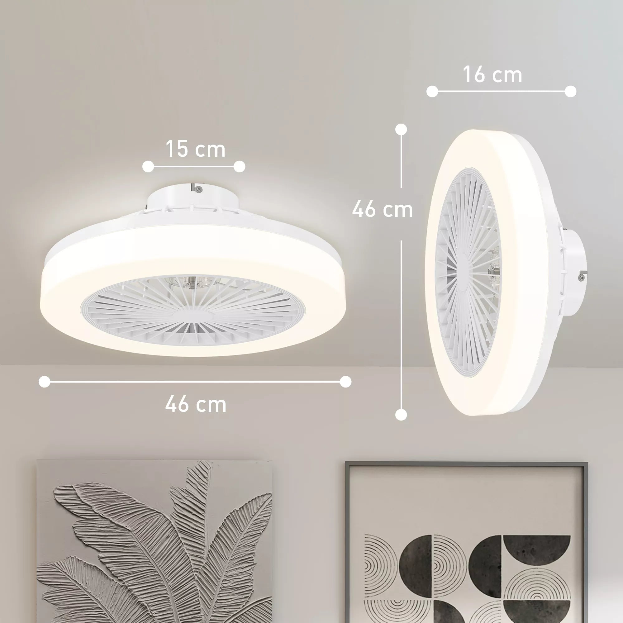 Lubų ventiliatorius su LED lempa, 6 greičiai, nuotolinio valdymo pultas, baltas