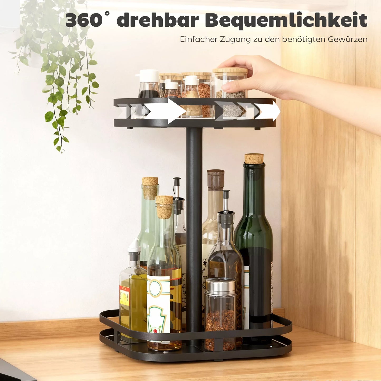 Pasukamas prieskonių stovas, 2 pakopų dizainas, siurbtuvės, metalas, juodas