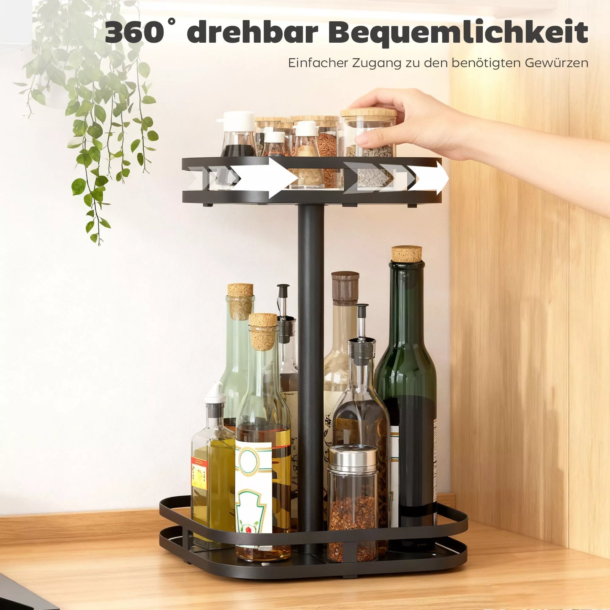 Pasukamas prieskonių stovas, 2 pakopų dizainas, siurbtuvės, metalas, juodas