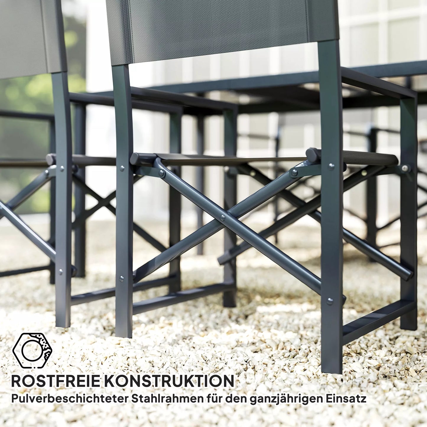 5 dalių sėdimoji grupė, valgomojo komplektas, plienas, 4 asmenims, su 4 sulankstomomis kėdėmis, pilka stiklo stalviršio stalo