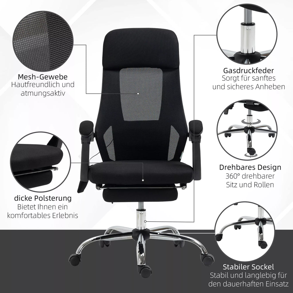 Vinsetto biuro kėdė su masažo funkcija, 2 vibracijos taškai, USB sąsaja, juoda