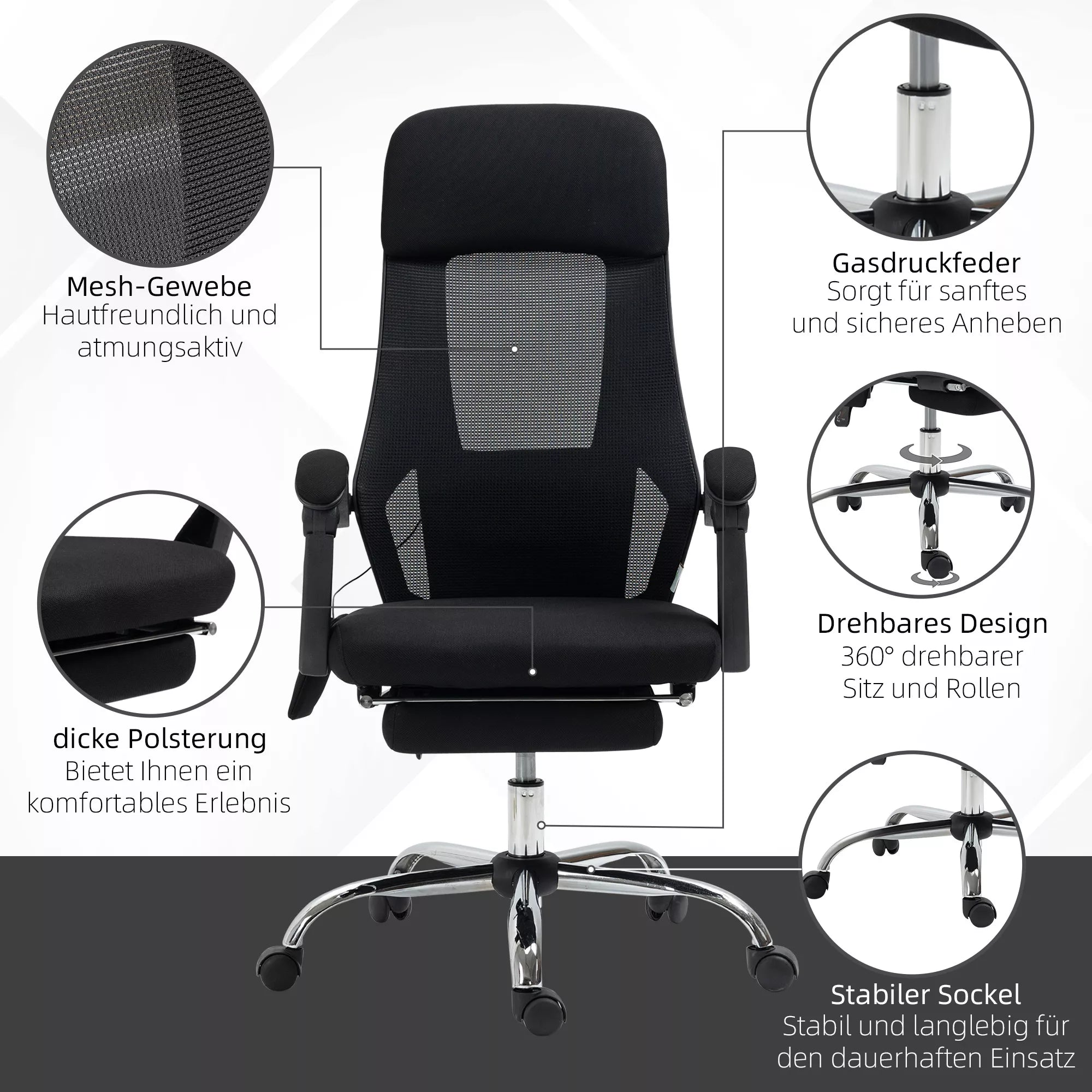 Vinsetto biuro kėdė su masažo funkcija, 2 vibracijos taškai, USB sąsaja, juoda