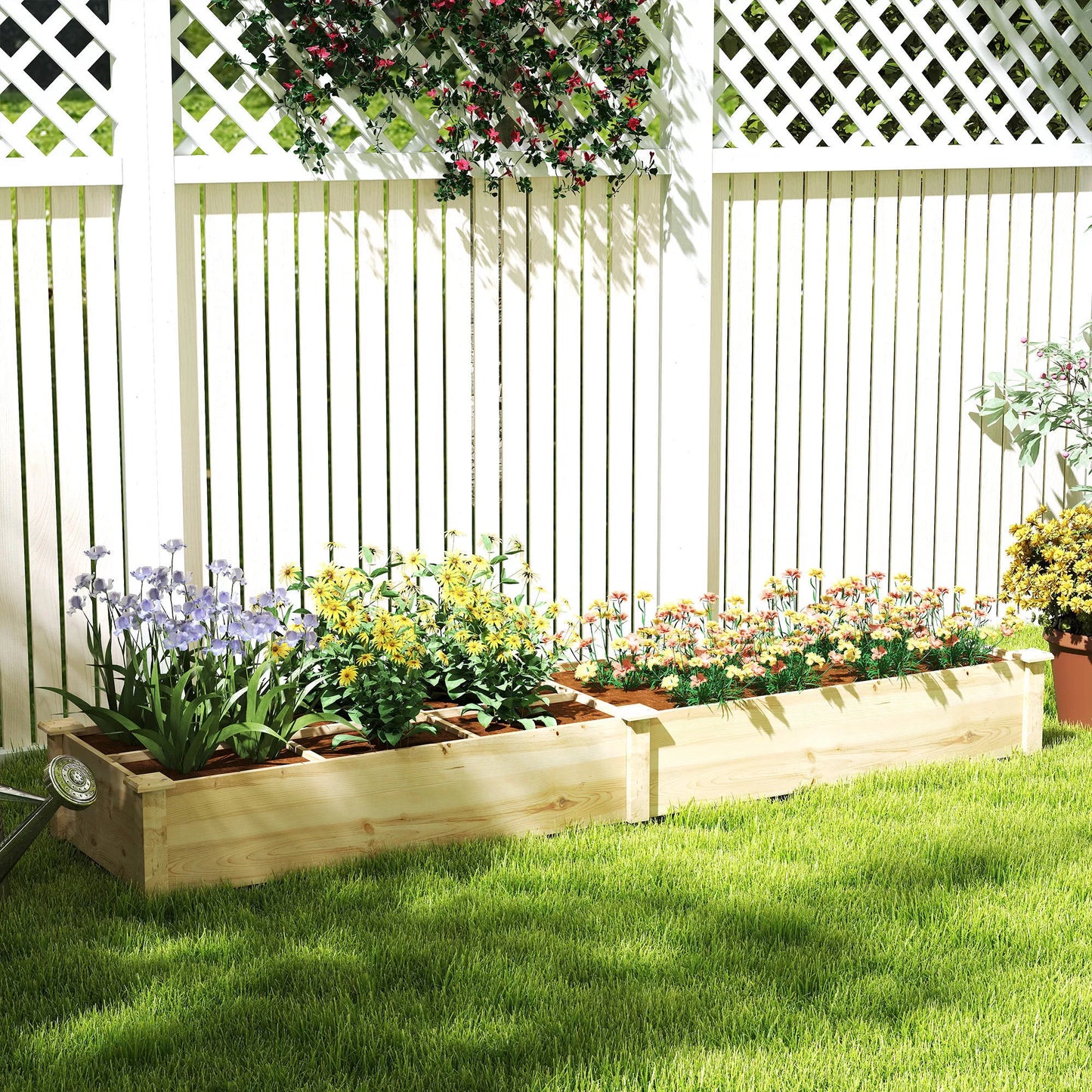 Paaukštinta lysvė, sodinimo dėžė, 2 dalių, atviras dugnas, natūralaus medžio rėmas, paprastas surinkimas, 237 x 60 x 25cm