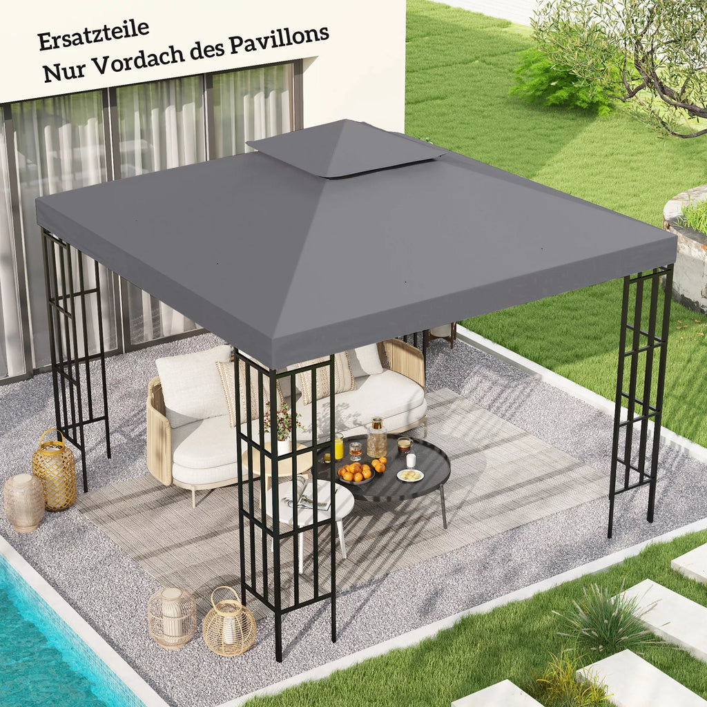 Atsarginis stogas paviljonui 3 x 3 m, vandeniui atsparus paviljono stogas su dvigubu stogu, drenažo angomis, atsarginis apvalkalas Atsarginės dalys sodo paviljonui Sodo palapinė Tamsiai pilka