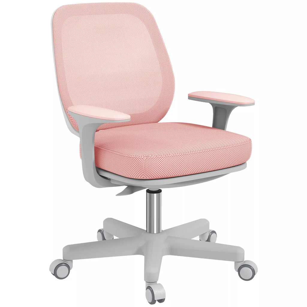 Biuro kėdė, ergonomiška rašomojo stalo kėdė su pasukimo funkcija, reguliuojamas aukštis 55 x 48 x 82,5–94,5 cm, rožinė
