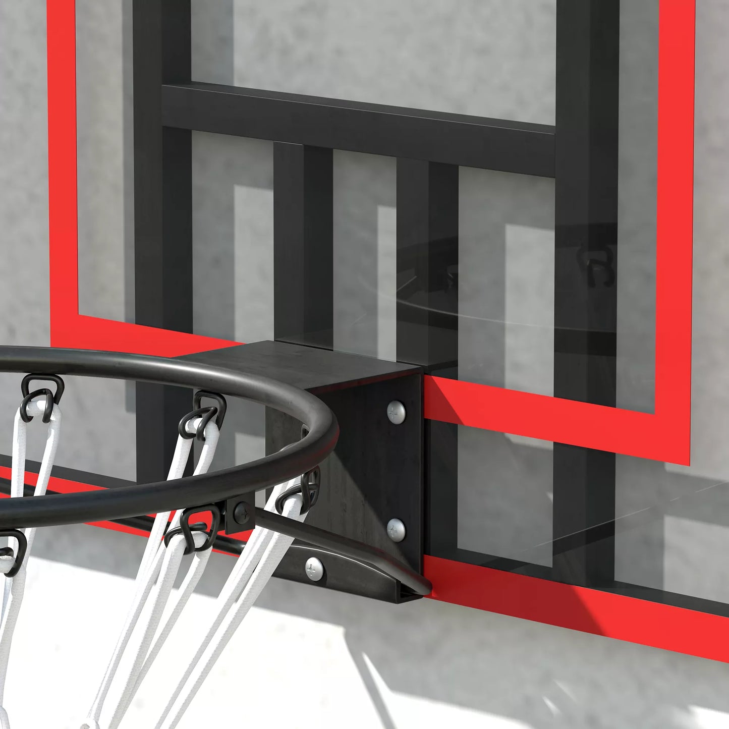 Krepšinio lankas sienai montuoti, lauke/viduje, tvirta PC galinė plokštė, nailoninis tinklas, plieninis lankas, 113x61x73 cm