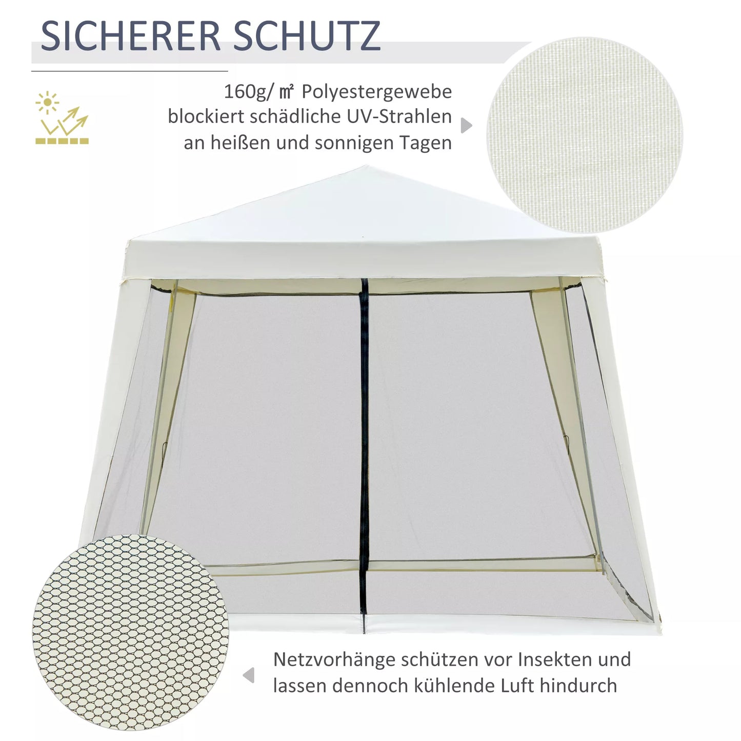 Sodo paviljonas Paviljonas Šventinis palapinė Vėtrinė palapinė su moskitine tinkleliu Metalo + poliesterio kreminės spalvos 3 x 3 m