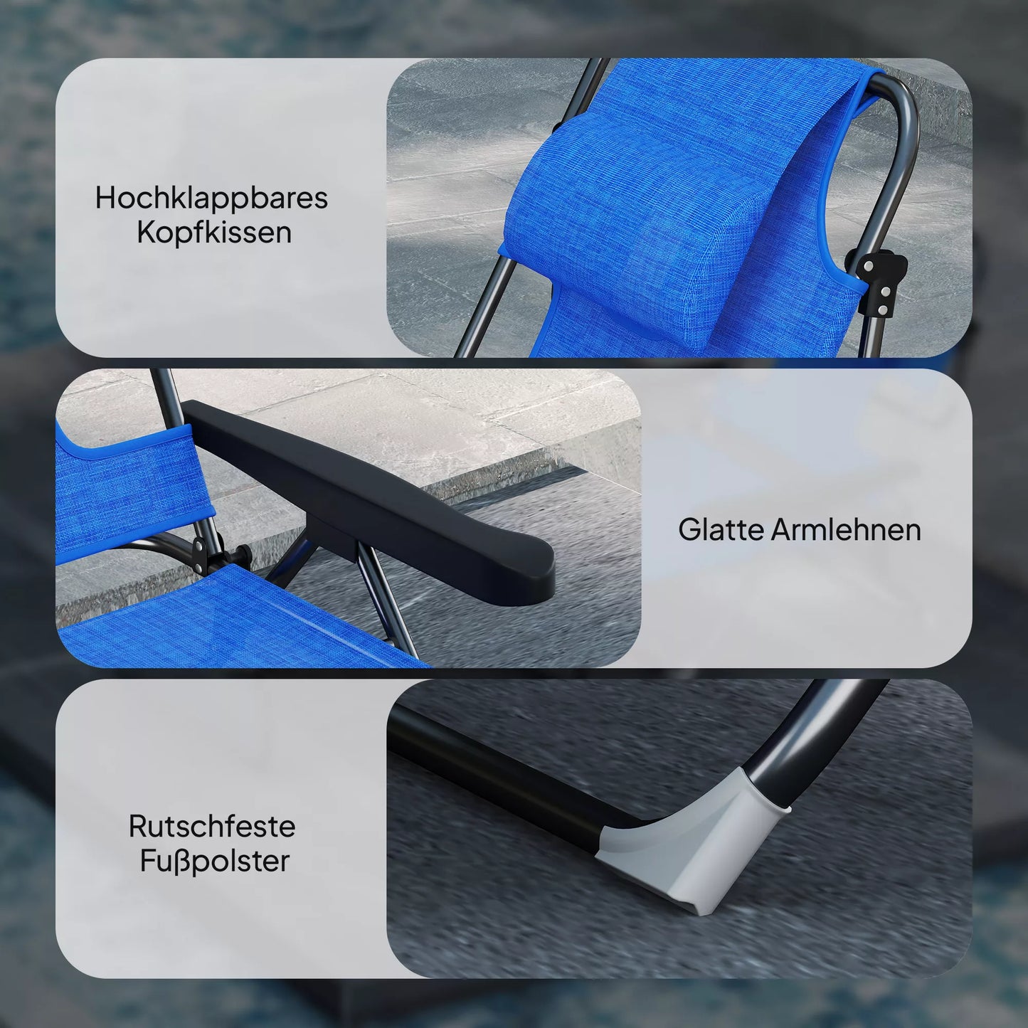 Gultas sodui, sulankstomas, atsparus oro sąlygoms, 194 cm x 72 cm x 31 cm, juodas + tamsiai mėlynas