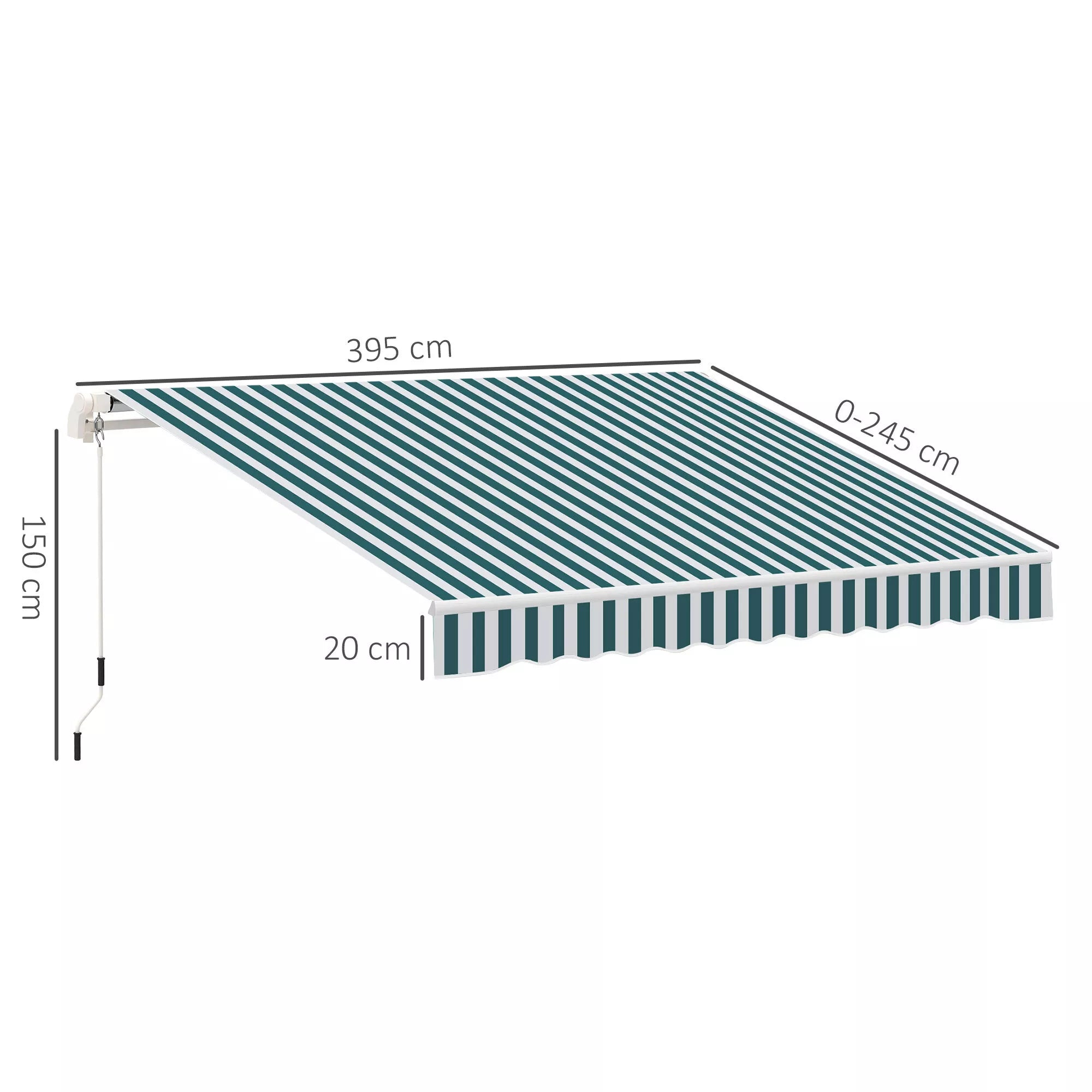 Markizė, apsauga nuo saulės, ištraukiama, su rankine, metalinis rėmas, poliesteris, balta + žalia, 3,95 x 2,45 m