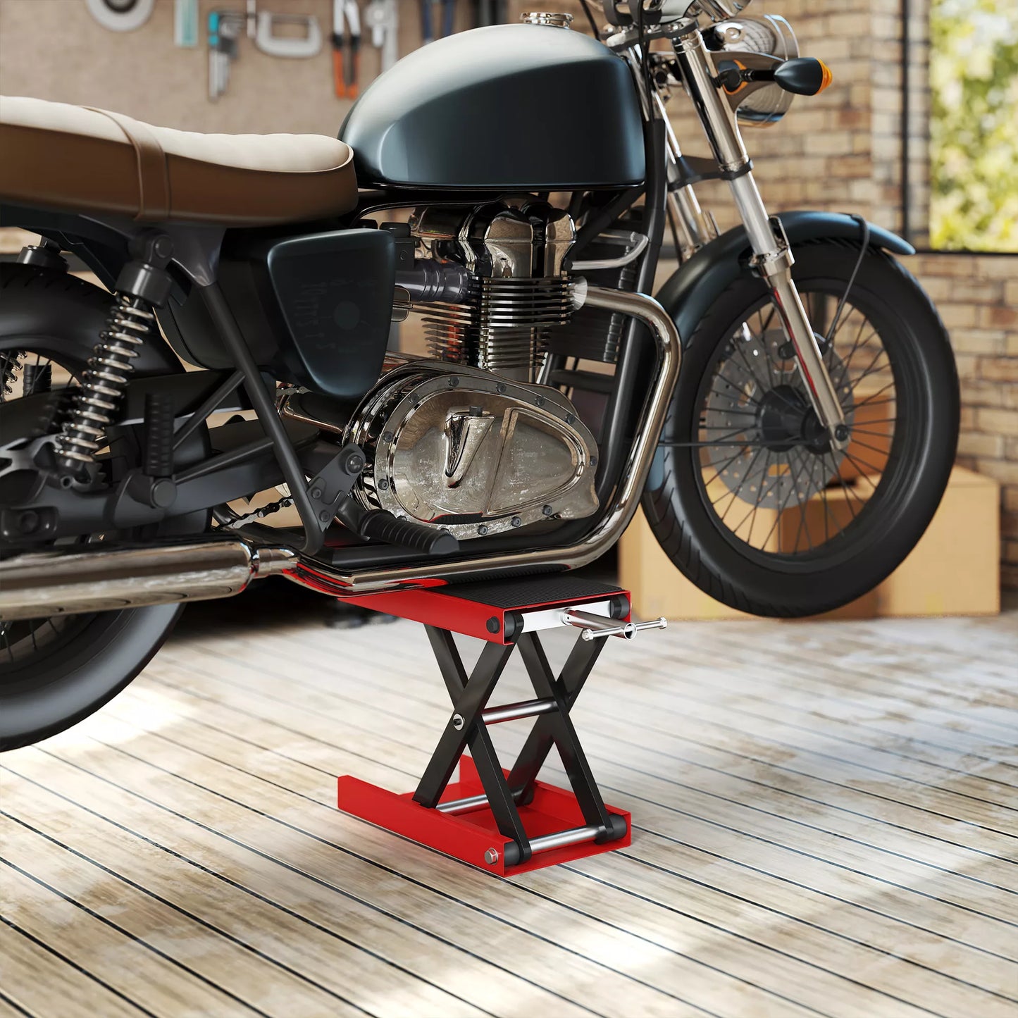 Motociklo keltuvas 500 kg keliamoji galia, motociklo pakelimo platforma, reguliuojamas aukštis 100-370 mm