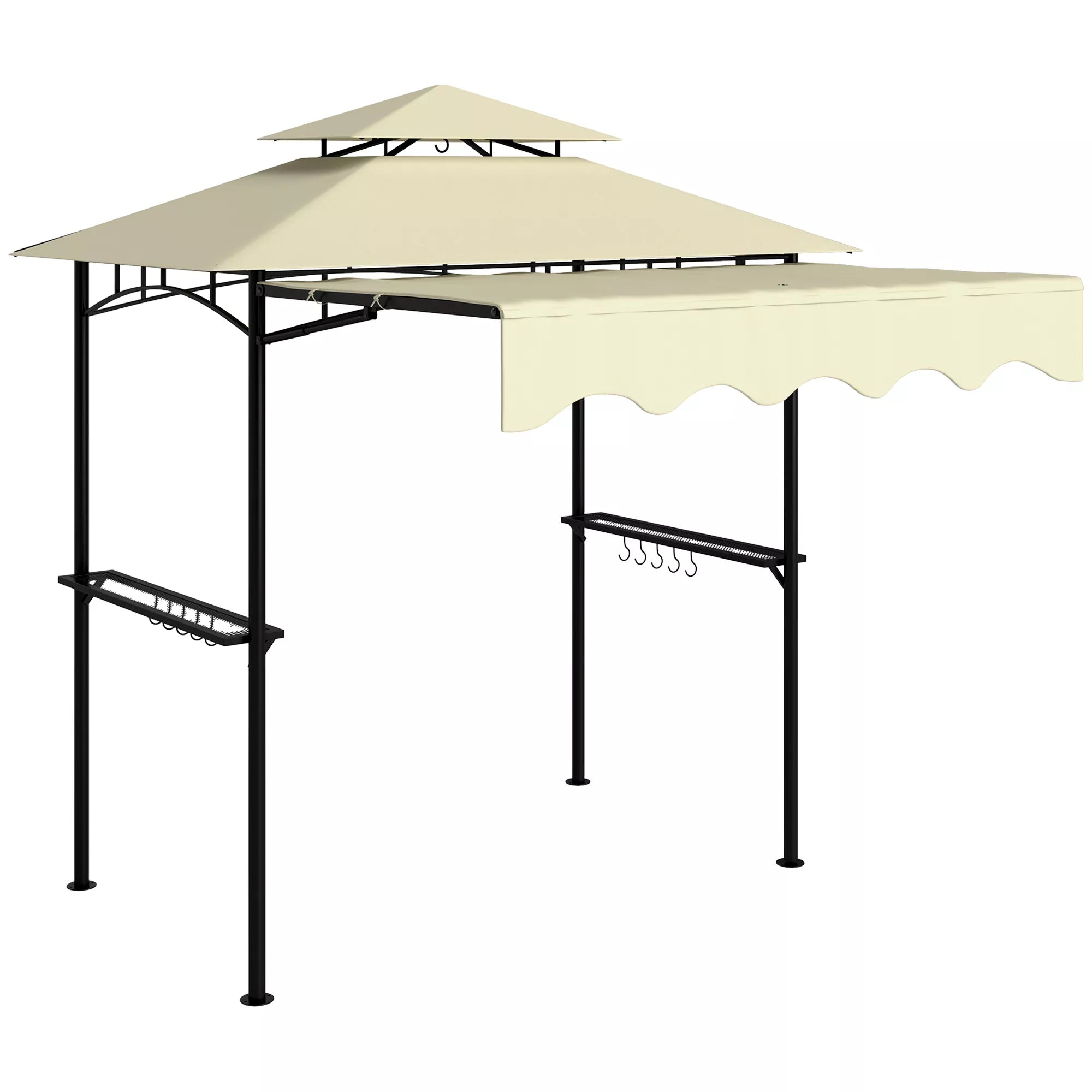Grillpavillon 242x232x248 cm vandeniui atsparus, ugniai atsparus sodo paviljonas su dvigubu stogu, smėlio spalvos