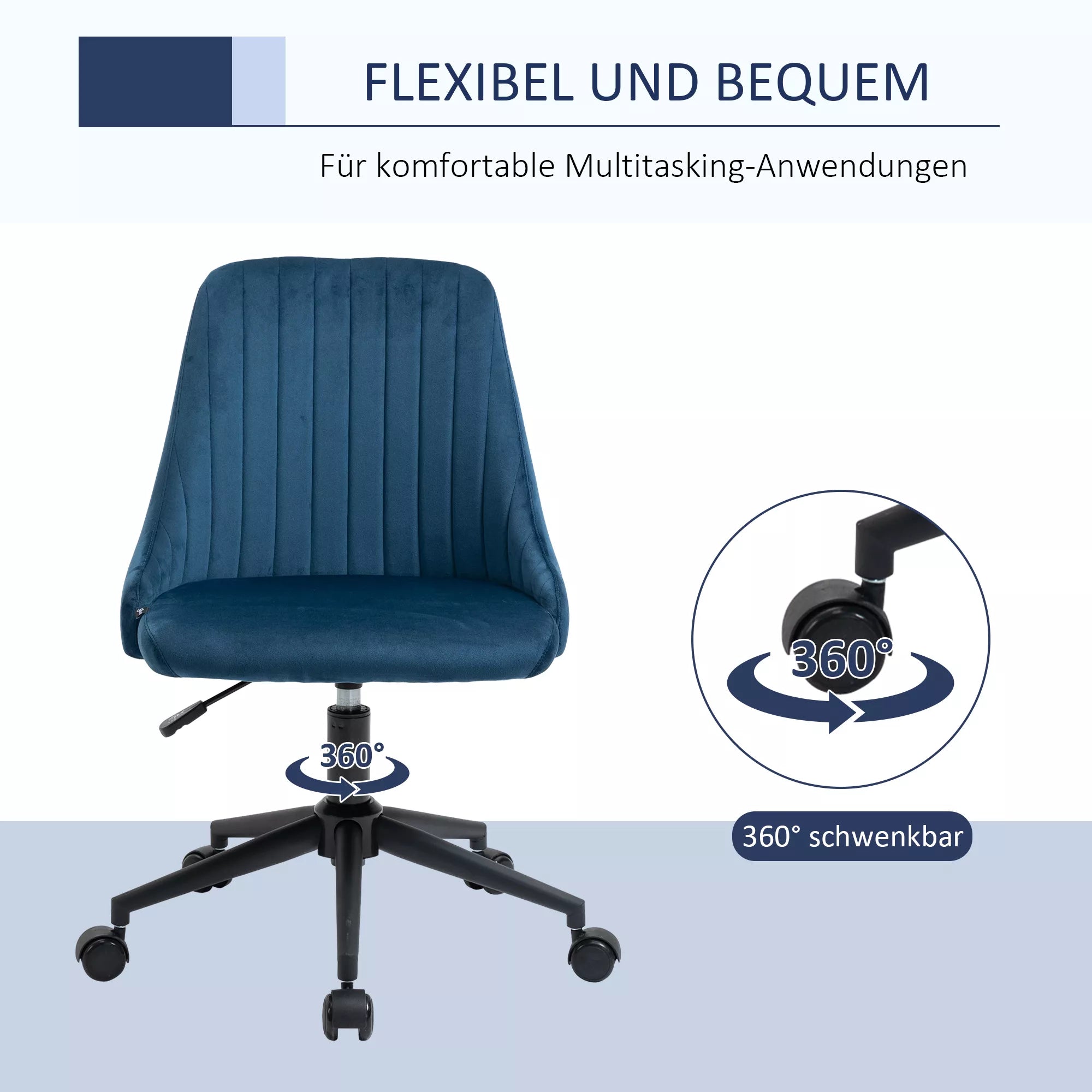 Biuro kėdė Sukiojama kėdė Rašomojo stalo kėdė Ergonomiškas linijinis dizainas Reguliuojamas aukštis 360° sukiojama Putų medžiaga Velveto tipo poliesteris Mėlyna 50 x 58 x 77-87 cm