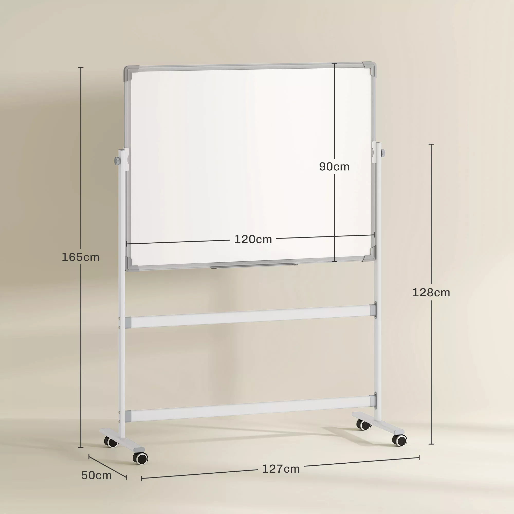 Balta lenta, 120 x 90 cm, magnetinė, pasukama, mobilioji, su žymekliu ir kempine, metalinis rėmas, balta