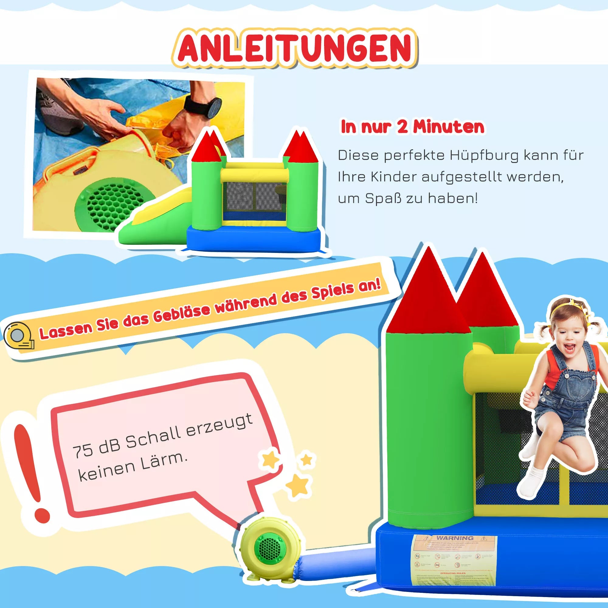 Pripučiama pilis su čiuožykla Play and Fun, 3-10 metų vaikams, daugiaspalvė