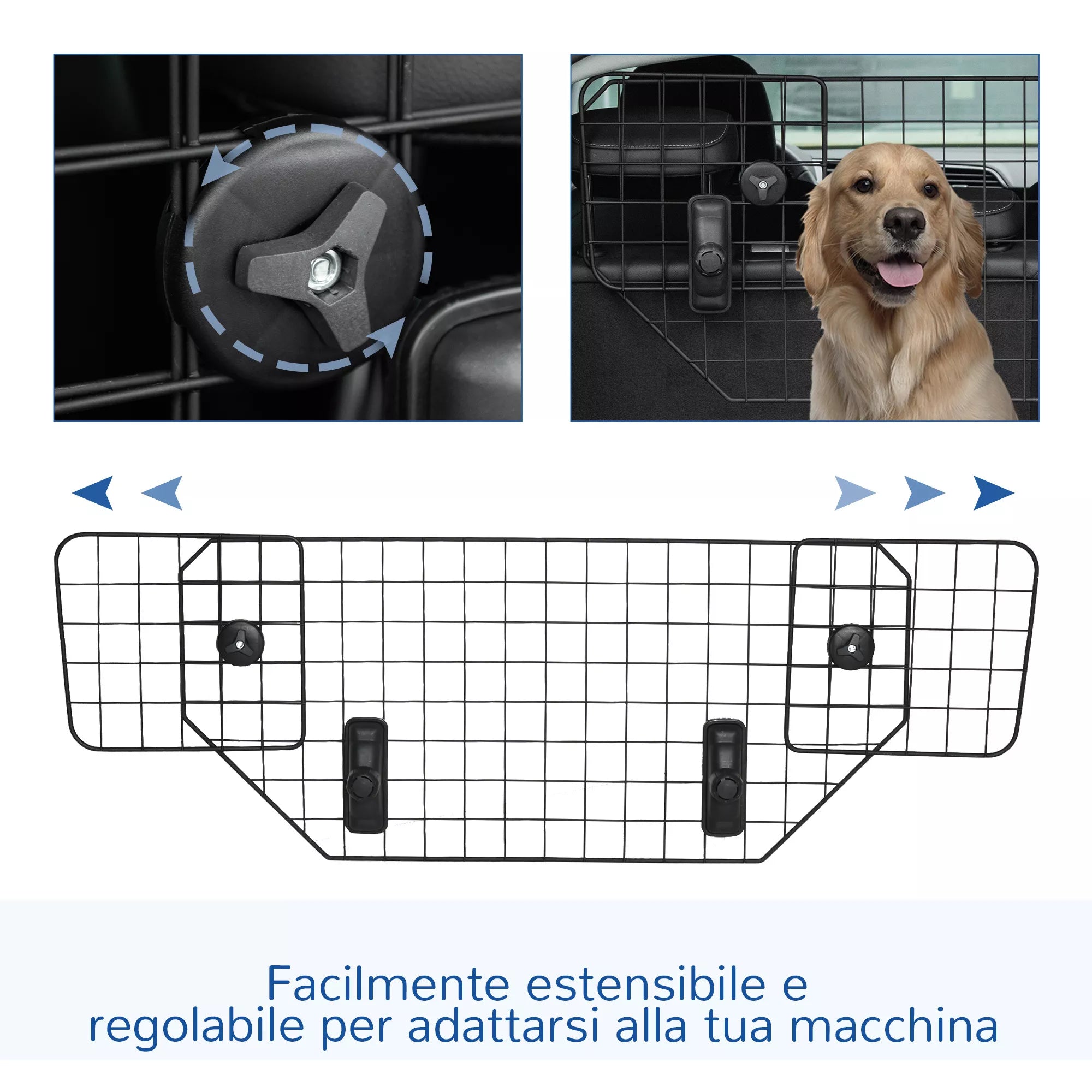 Šunų apsauginė grotelė Automobiliui Universalus bagažinės grotelė 90-120 cm reguliuojama Metalo