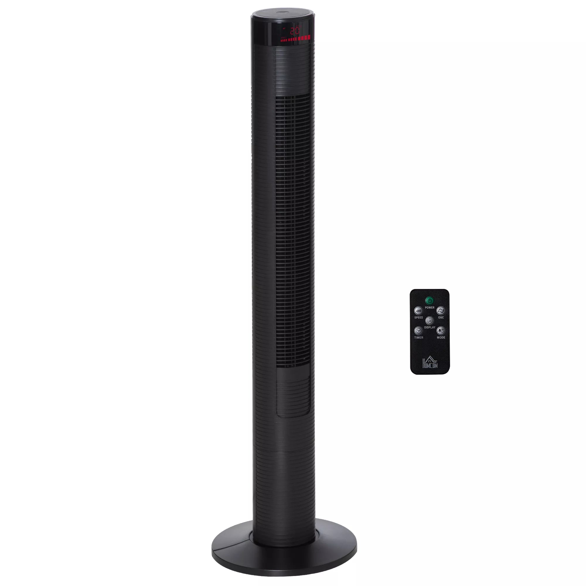 Tylus bokštinis ventiliatorius su nuotolinio valdymo pultu 117 cm 70° osciliacinis ventiliatorius Stovinis ventiliatorius su 4 režimais, 3 greičiais, 12 val. laikmačiu, LED ekranu, juodos spalvos