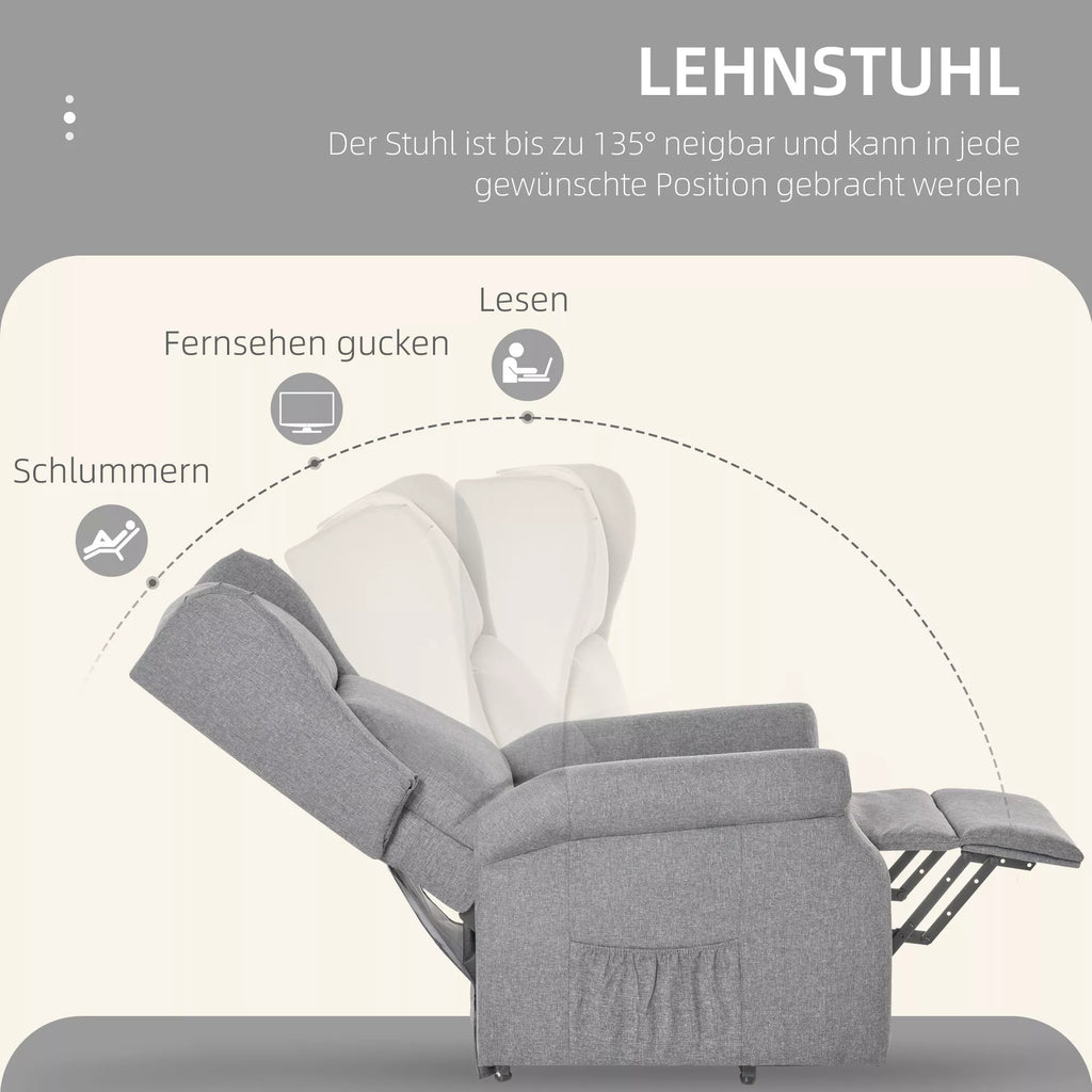 Relaksacinis fotelis su kėlimo funkcija, pilkas