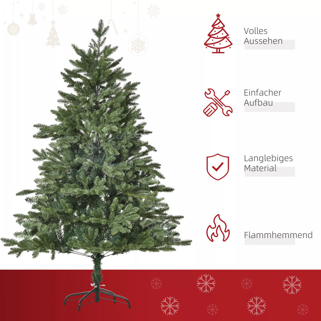 Dirbtinė Kalėdų eglutė 150 cm Dirbtinė eglutė su 444 viršūnėmis, 3 skirtingų formų lapais, ugniai atspari Kalėdų eglutė su metaliniu stovu, skirta naudoti patalpose