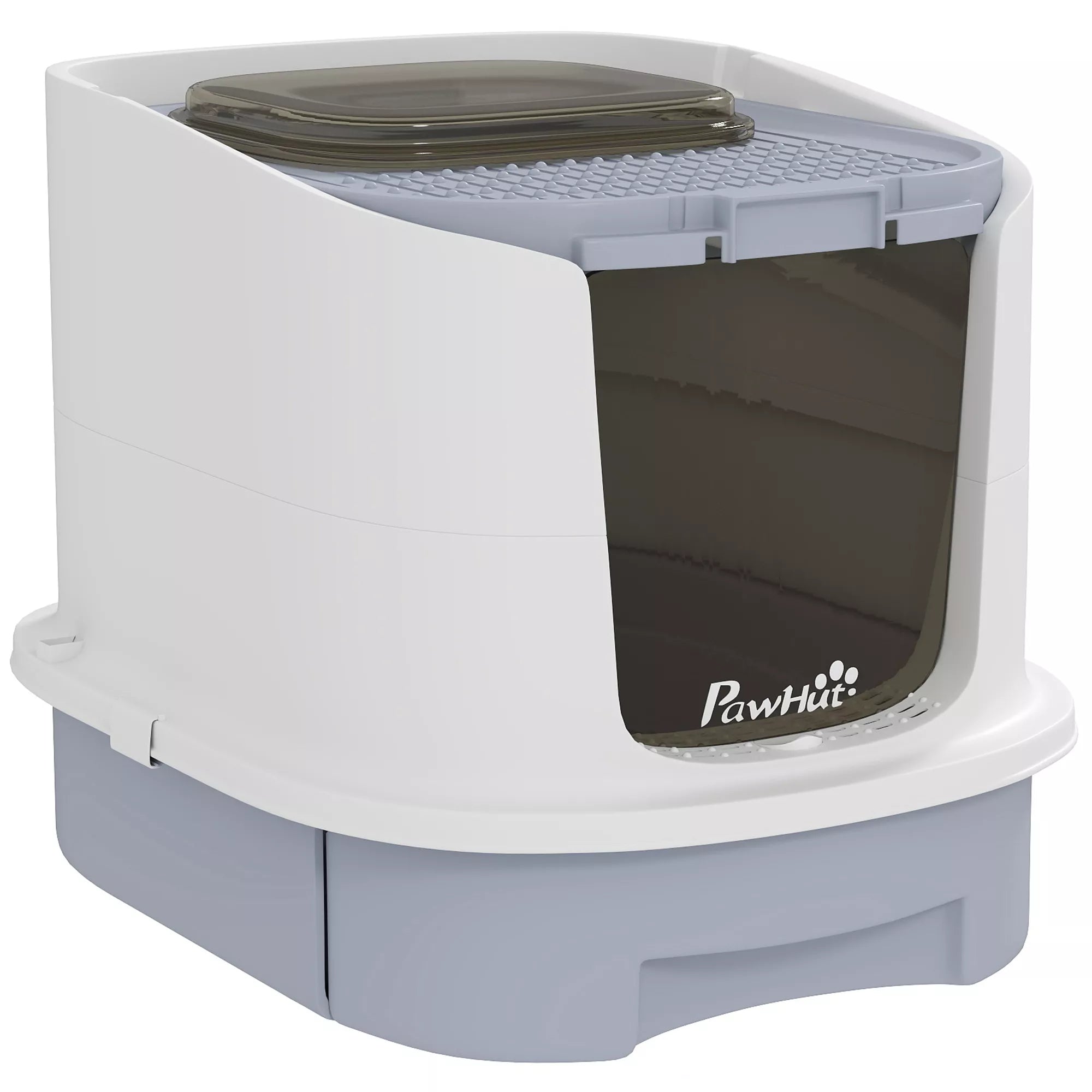 Katės tualetas su dangčiu Viršutinis įėjimas Kastuvėlis Ištraukiamas padėklas Katėms iki 4,5 kg, 40,5x52,5x42,5 cm Pilkos spalvos