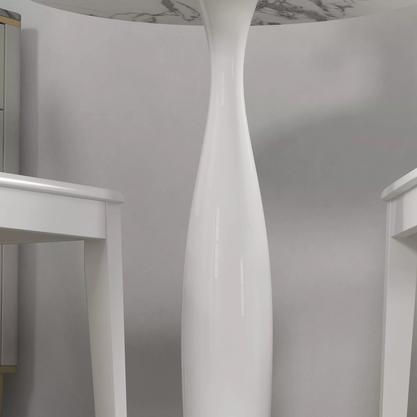 Apvalus valgomojo stalas, milteliniu būdu dengtas plienas, MDF su melaminu, neslystančios kojelės, 70 x 74 cm, baltas