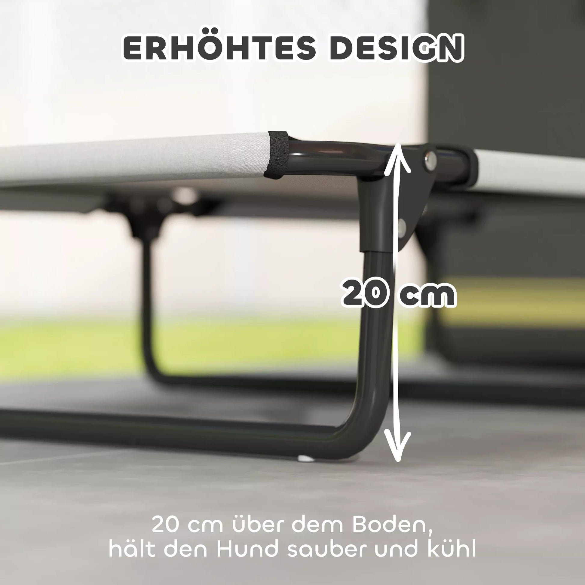 Nešiojama paaukštinta šunų lova, pakeltas naminių gyvūnėlių gultas su kvėpuojančiu tinkleliu, dideliems šunims, šviesiai pilka