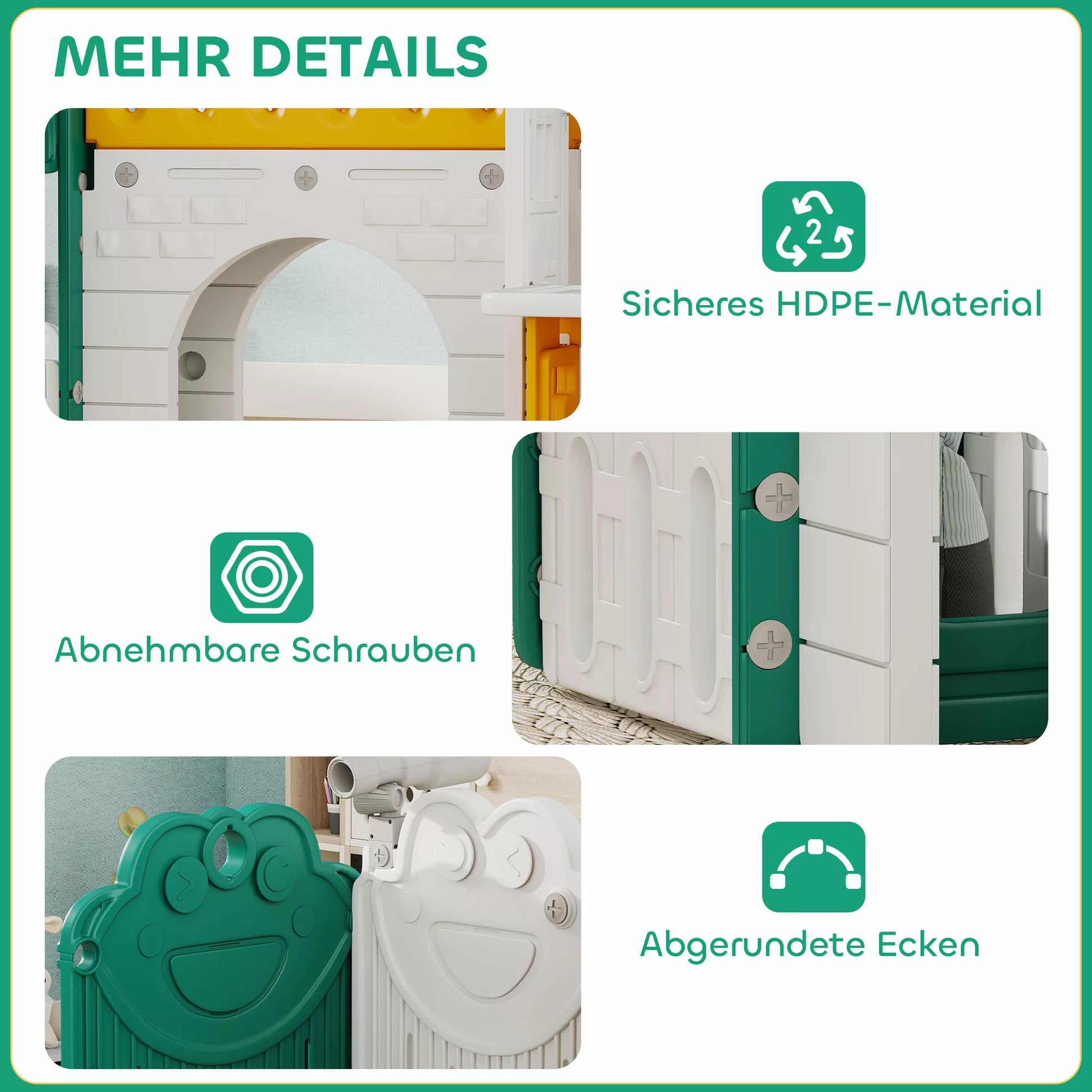 7-in-1 vaikų čiuožykla, vidaus žaidimų aikštelė, laipiojimo konstrukcija, namelis, lenta, krepšinio lankas, 1–4 metai, plastikas, geltona + žalia