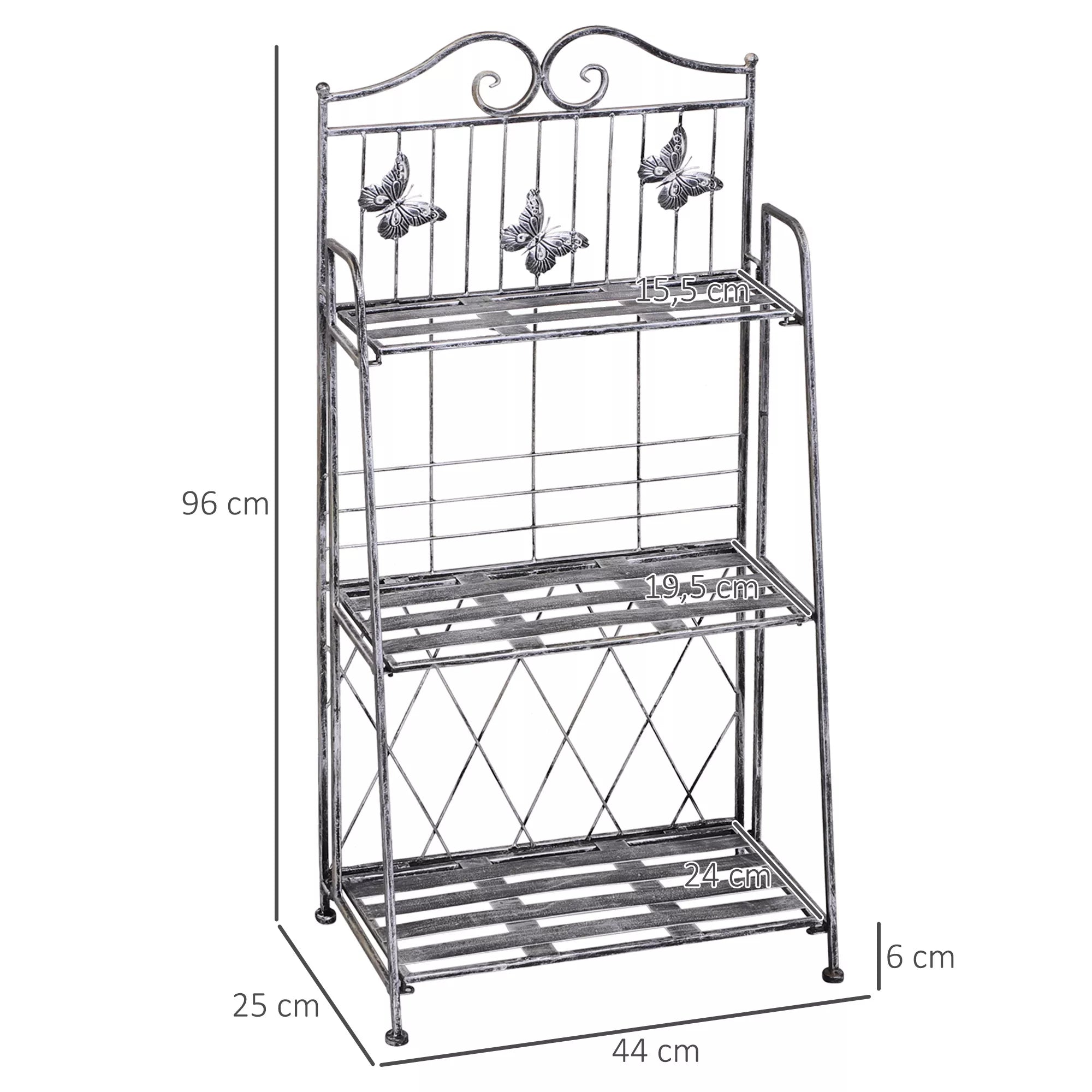 Augalų stovas Augalų stovas Gėlių stovas Gėlių laiptai Sodo stovas 3 lygiai Metalo sidabrinės spalvos 44 x 25 x 96 cm