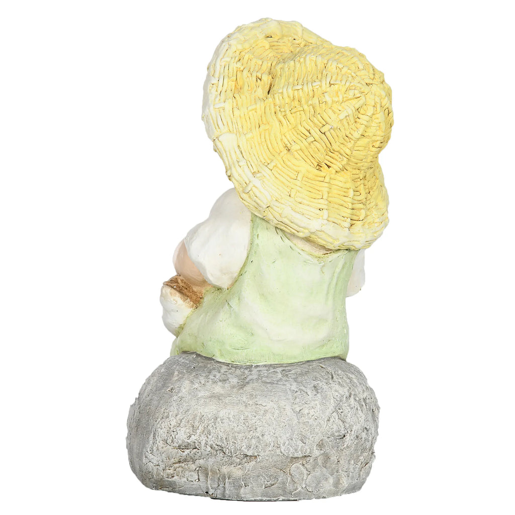 Sodo figūra „Mažasis berniukas su šiaudine skrybėle“, sodo dekoracija, atspari atmosferos poveikiui, 23,5 cm x 25 cm x 43 cm