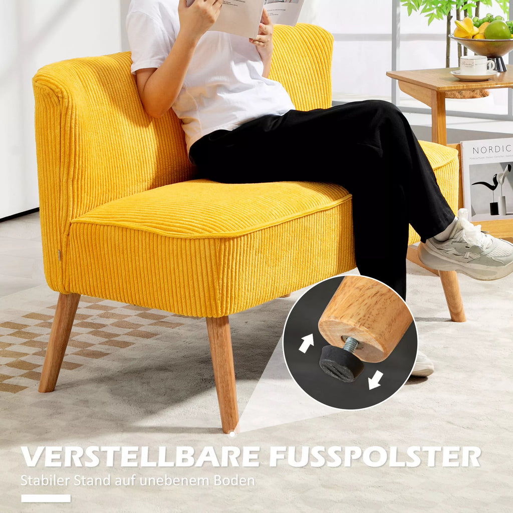 Sofa dvivietė, skandinaviško stiliaus, iki 150 kg, geltona, 117 x 56,5 x 77 cm