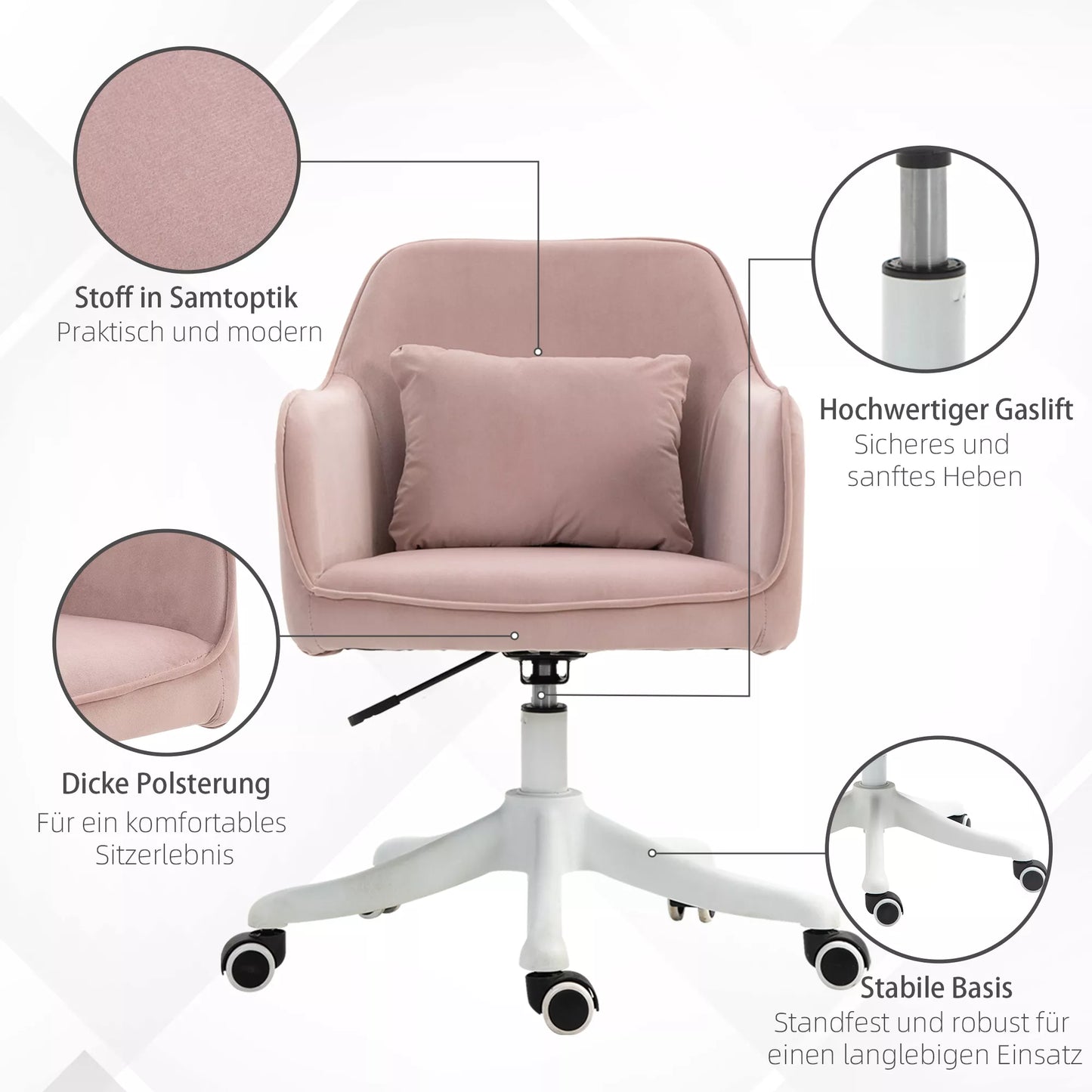 Masažinis rašomojo stalo kėdė 78-86 cm aukščio reguliavimo biuro kėdė sukamoji kompiuterio kėdė su USB jungtimi darbo kėdė su vibracijos funkcija juosmens atrama masažo funkcija rožinė